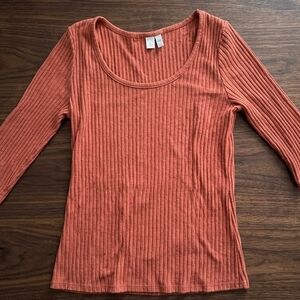 Susina Ribbed Long Sleeve Top in Coral
